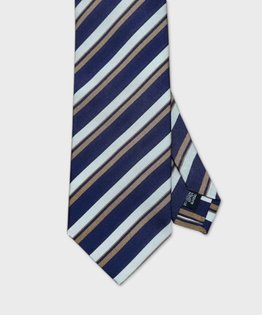 Arcuri cravatta tre pieghe in seta, regimental blu