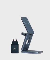 Piquadro 3-in-1 charger with magnetic holder, grey