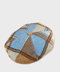 Galise 8-piece wool derby cap, Scottish pattern, beige