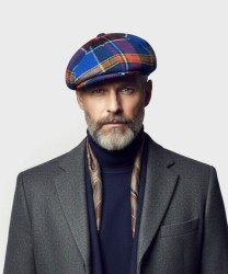 Archivio coppola derby 8 spicchi in lana, fantasia Scottish, blu