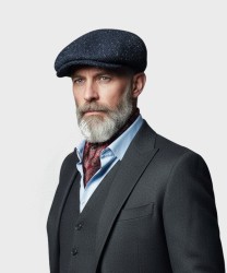 Galise 8-piece derby cap in wool tweed, blue