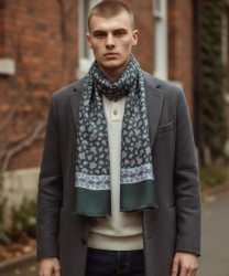 Galise reversible scarf in silk and wool, green cashmere pattern