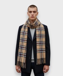 Galise virgin wool scarf with tartan pattern, brown