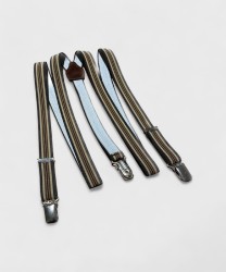 Bobby Bolton Skinny Elastic Braces 3 Clips 20mm Brown Beige