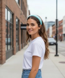 Marella Pigna satin headband, aqua green