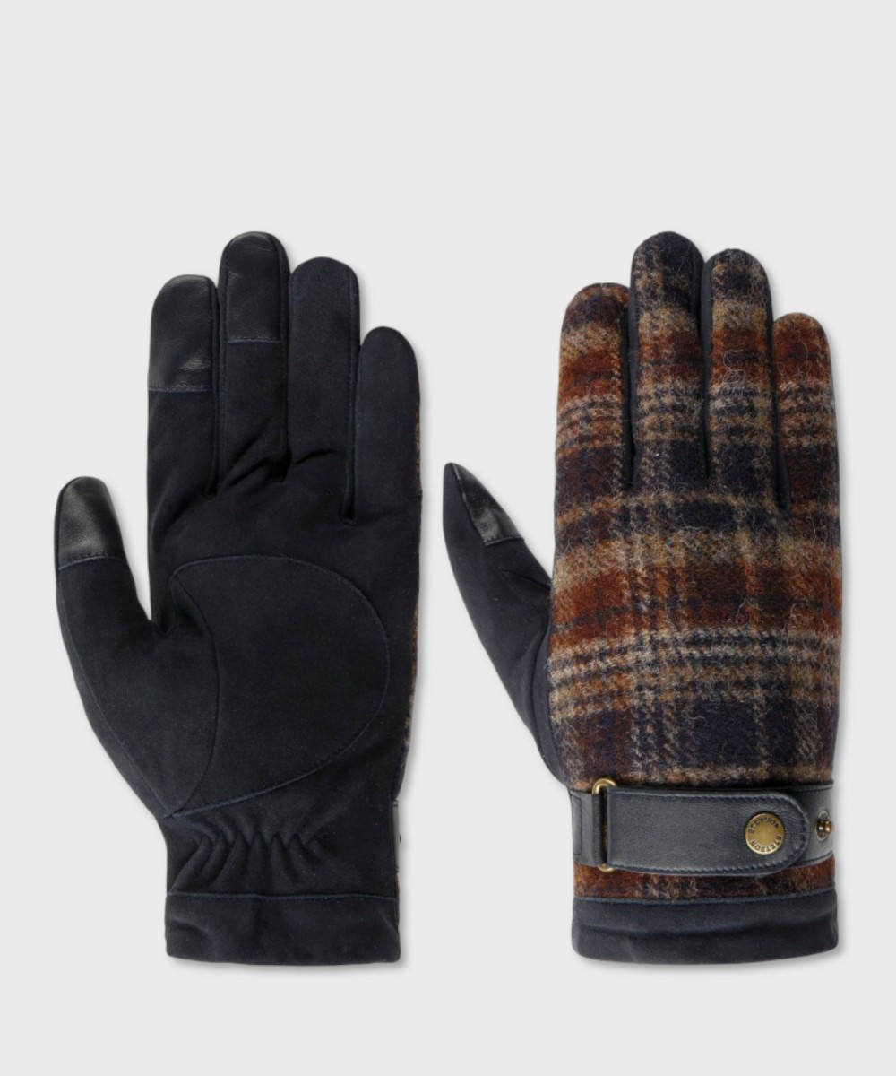 Stetson Oakdale leather gloves, suede wool navy