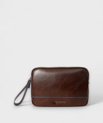 Piquadro Blue Square flat clutch bag, 2 compartments, mahogany