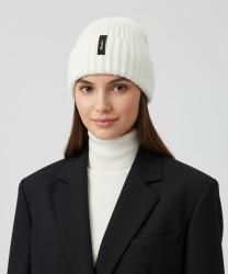 Borsalino Bell Beanie berretto a coste in lana vergine, panna