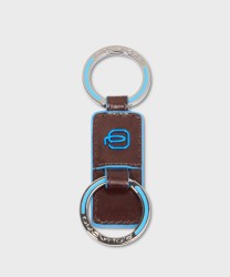 Piquadro Blue Square key ring with 2 rings, mahogany