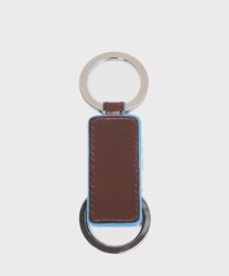 Piquadro Blue Square key ring with 2 rings, mahogany