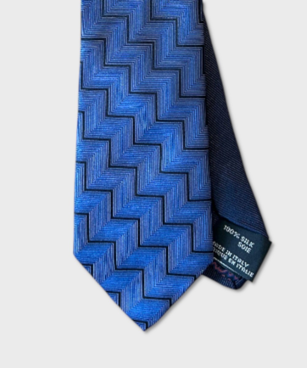 Missoni three-fold silk tie with geometric zigzag pattern, blue