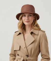 Catarzi Boa cappello Bucket in morbida pelle marrone castagna