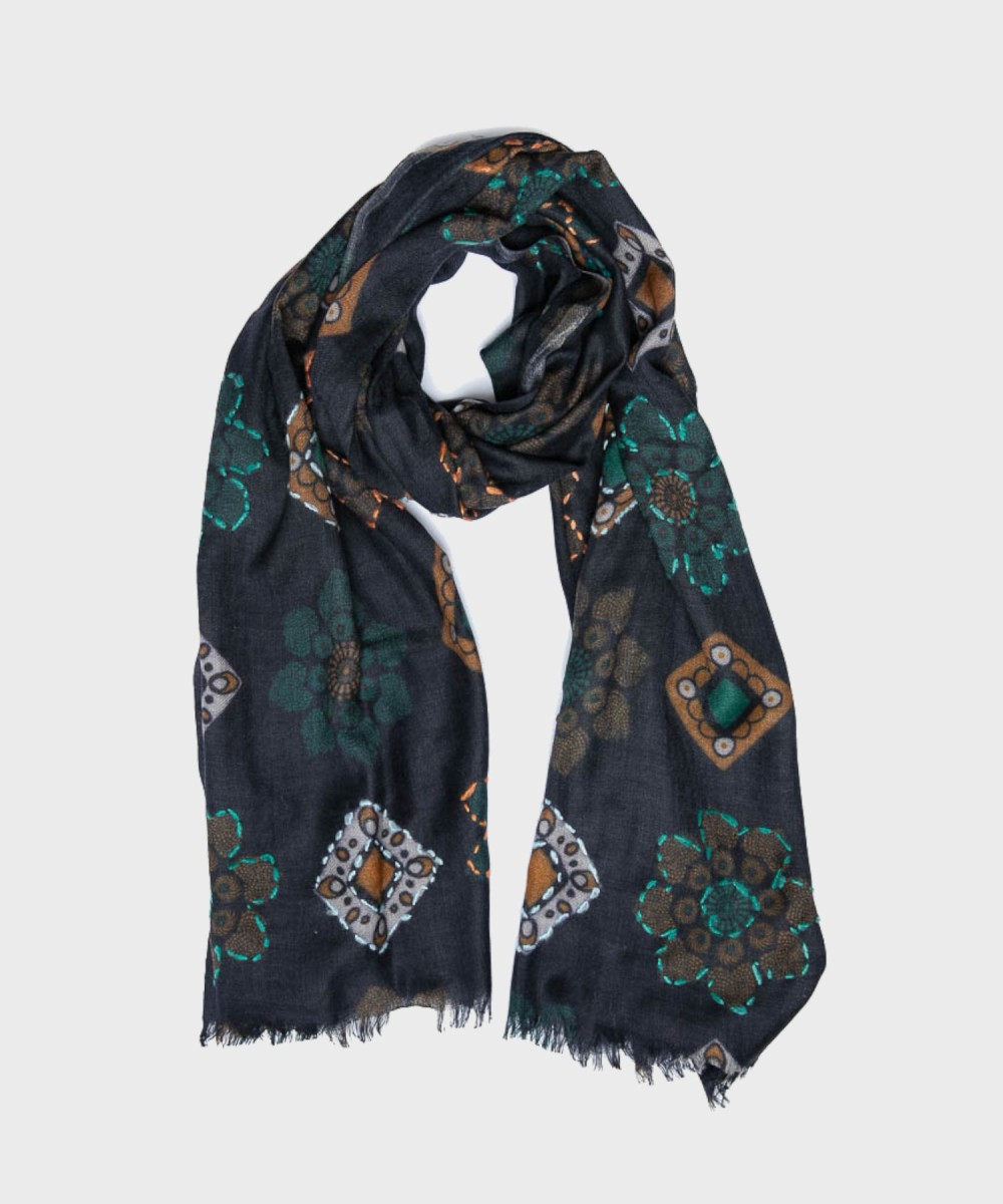 Frangipani Maestrale twill wool scarf, blue