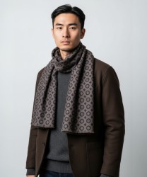 Villa Milano floral print wool scarf, brown