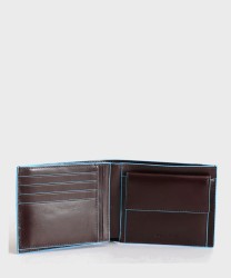 Piquadro Blue Square wallet with coin purse, 9+3 cc, mahogany