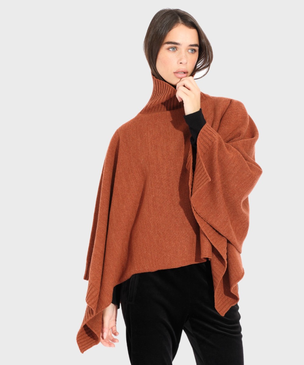 Missoni poncho in misto lana filo lamè, ruggine