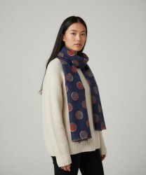 Villa Milano wool scarf with circle print, blue