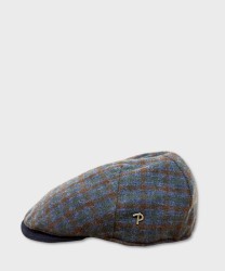 Panizza Peaked British wool cap, two-tone navy check