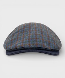 Panizza Peaked British wool cap, two-tone navy check