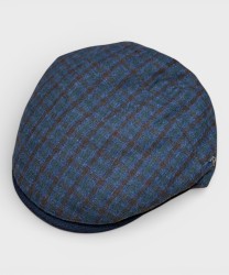 Panizza Peaked British wool cap, two-tone navy check