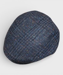 Panizza Peaked British wool cap, navy blue Welsh tweed
