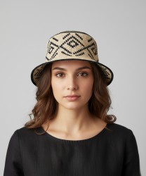 Catarzi Matisse natural crochet raffia cloche hat, black