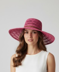 Catarzi Bitti cappello fedora in paglia traforata, fucsia