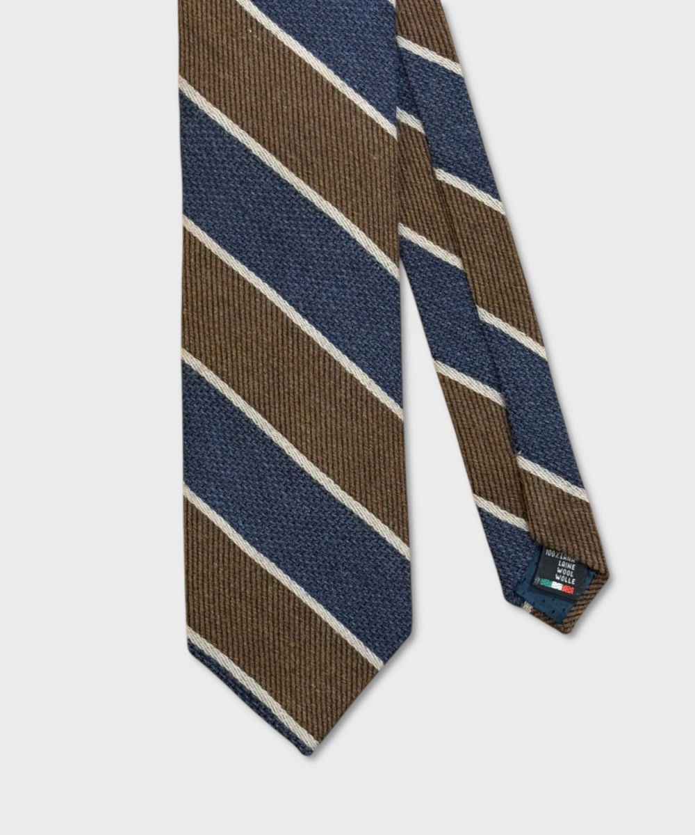 Galise 3-fold regimental tie, 100% wool brown blue