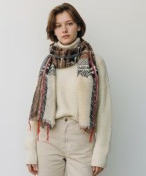 Jaitush Archive Tribal Pattern Wool Scarf, White and Red