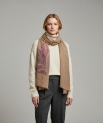 Jaitush Archives Wool Scarf with Embossed Embroidery, Brown