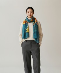 Jaitush Archive Floral Print Wool Scarf, Teal