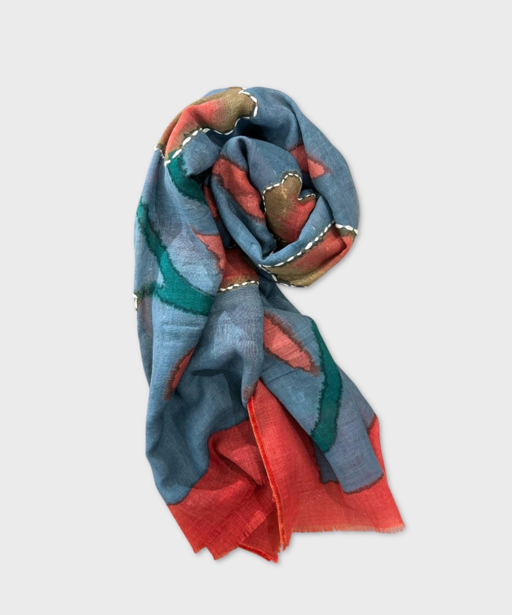 Jaitush sciarpa in lana, floreale blu rosso