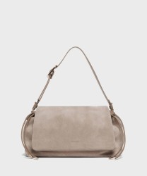 Marella Cardato borsa a tracolla in pelle suede, tortora