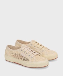 Superga 2750 Net Flower Crochet crochet ballerina sneakers, beige raw off white