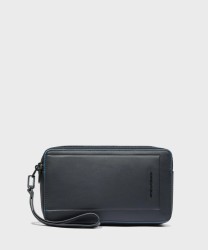 Piquadro Atlas 2-compartment clutch bag in black leather