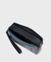 Piquadro Atlas 2-compartment clutch bag in black leather