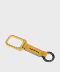 Piquadro Atlas key ring with yellow leather carabiner