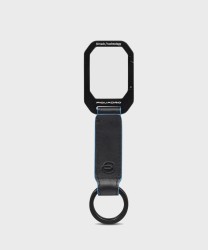 Piquadro Atlas key ring with carabiner in black leather