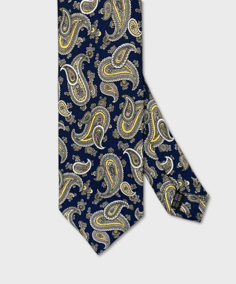 Arcuri three-fold silk tie with blue cashmere...