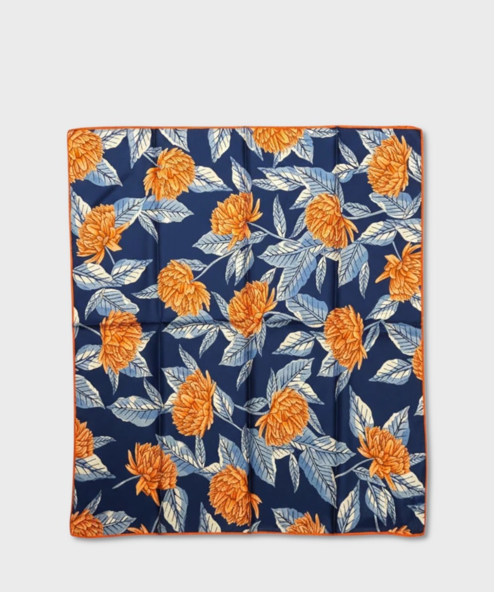 Arcuri tailored scarf in blue silk with orange flowers