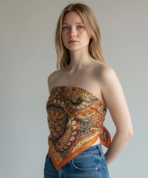 Arcuri foulard in seta con fantasia cashmere marrone e arancio