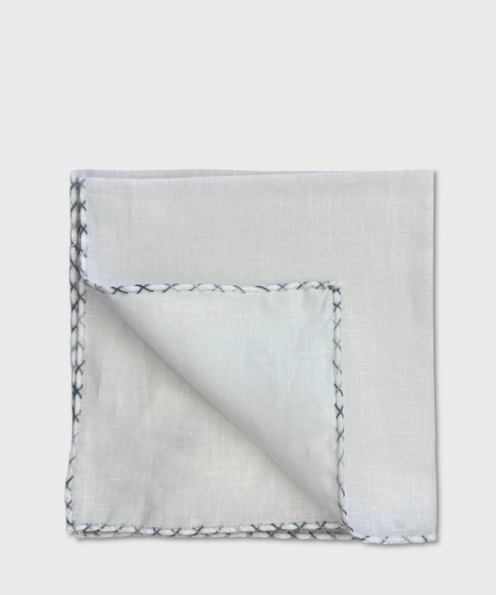 Arcuri white tailored pocket square with blue...