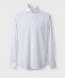 Galise camicia sartoriale in cotone Albini bianco con impuntura