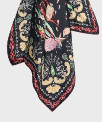 Mantero Coral Garden black silk scarf