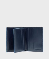 Piquadro Blue Square compact wallet with 9 cc in blue leather