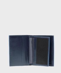 Piquadro Blue Square compact wallet with 9 cc in blue leather