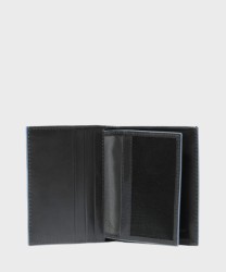Piquadro Blue Square compact wallet with 9 cc in black leather