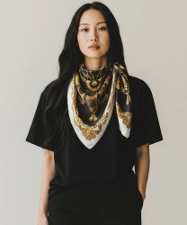 Galise silk scarf with black rosette pattern