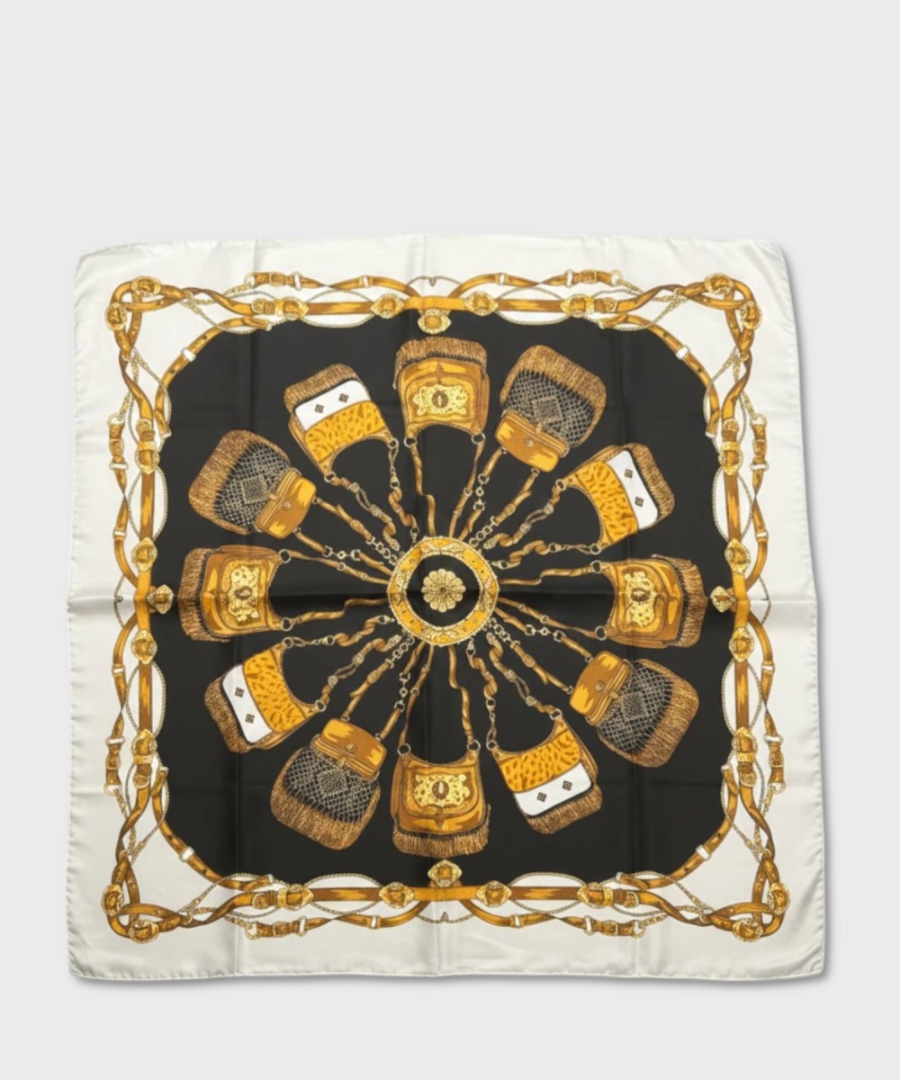 Galise silk scarf with black rosette pattern
