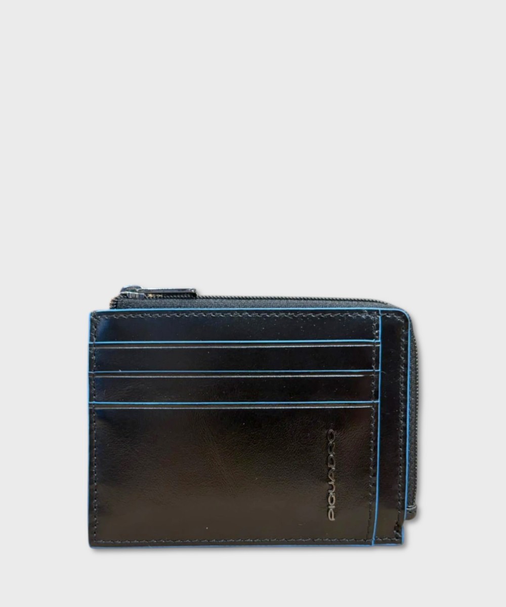 Piquadro Blue Square 6 cc zip pouch in black...